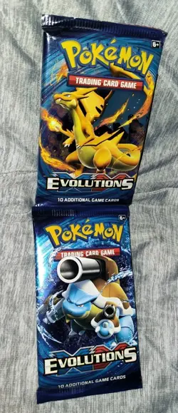 TWO!! 2016 Pokemon TCG XY Evolutions Booster Packs Charizard/Blastoise Pack Art. - Image 3