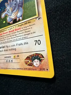 Brock's Rhydon 2/132 Unlimited Rare Holo Gym Heroes Pokemon TCG NM-LP - Image 2