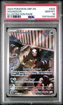 2023 POKEMON OBF EN-OBSIDIAN FLAMES ILLUSTRATION RARE #204 HOUNDOUR PSA 10 - Image 1