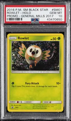 2016 POKEMON SM BLACK STAR PROMO GENERAL MILLS 2017 #SM01 ROWLET-HOLO PSA 10 - Image 1
