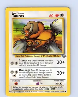 Pokemon TCG Tauros Jungle 47/64 Unlimited Uncommon Card WOTC Played LP - Image 1