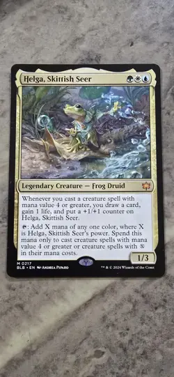Helga, Skittish Seer Bloomburrow Regular Legendary Creature Frog Druid Mythic - Image 1