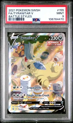 2021 POKEMON SWORD & SHIELD BATTLE STYLES #155 FULL ART/TYRANITAR V PSA 9 - Image 1