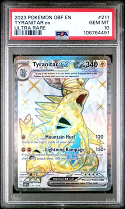2023 POKEMON OBF EN-OBSIDIAN FLAMES ULTRA RARE #211 TYRANITAR EX PSA 10 - Image 1