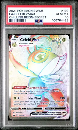 2021 POKEMON SWORD & SHIELD CHILLING REIGN SECRET FULL ART/CELEBI VMAX PSA 10 - Image 1