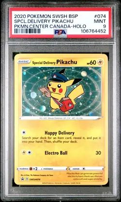 2020 POKEMON SWSH BLACK STAR PROMO #074 SPECIAL DELIVERY PIKACHU-HOLO PSA 9 - Image 1