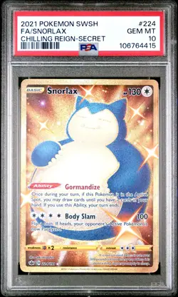 2021 POKEMON SWORD & SHIELD CHILLING REIGN SECRET #224 FULL ART/SNORLAX PSA 10 - Image 1