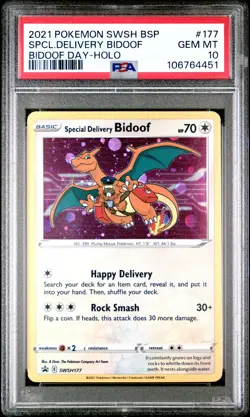 2021 POKEMON SWSH BLACK STAR PROMO #177 SPECIAL DELIVERY BIDOOF-HOLO PSA 10 - Image 1