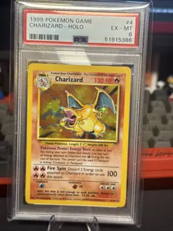 Pokemon TCG Charizard Holo Rare Card Base Set, PSA 6 EX-MT - Image 1