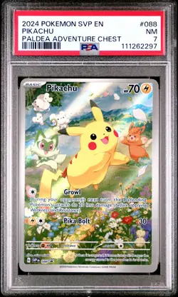 2024 POKEMON SVP EN-SV BLACK STAR PROMO PALDEA ADVENTURE CHEST PIKACHU PSA 7 - Image 1
