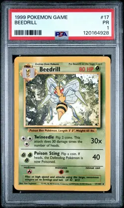 1999 POKEMON BASE SET UNLIMITED #17 BEEDRILL PSA 1 - Image 1