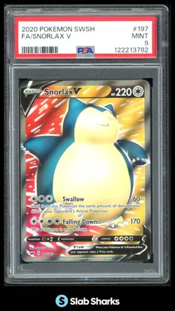 2020 POKEMON SWORD & SHIELD #197/202 SNORLAX V FULL ART PSA 9 - Image 1