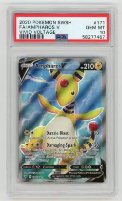 Pokemon Card Ampharos V 171/185 Holo Vivid Voltage PSA 10 GEM MINT - Image 1
