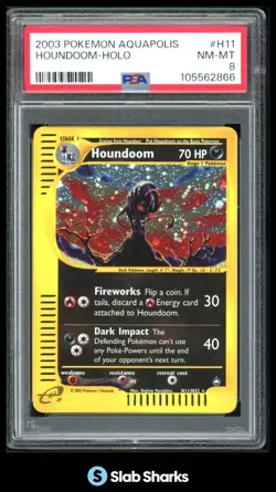 2003 POKEMON AQUAPOLIS #H11/H32 HOUNDOOM HOLO PSA 8 - Image 1