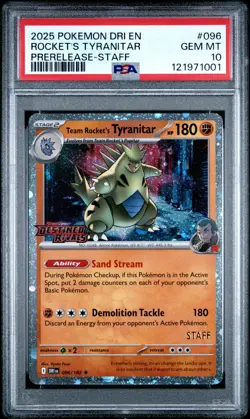 2025 POKEMON DRI EN-DESTINED RIVALS #096 TEAM ROCKET'S TYRANITAR PSA 10 - Image 1