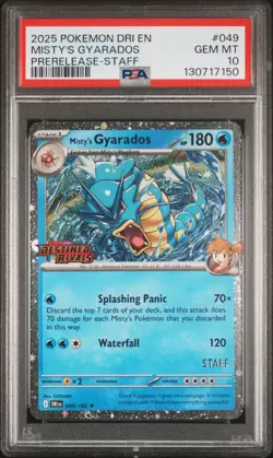 2025 POKEMON DRI EN-DESTINED RIVALS PRERELEASE-STAFF MISTY'S GYARADOS PSA 10 - Image 1