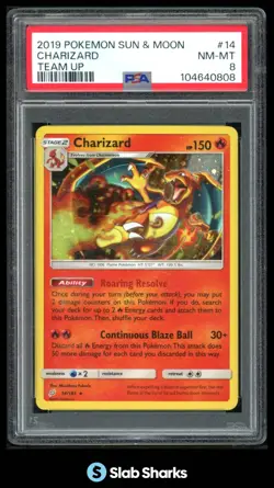 2019 POKEMON SUN & MOON TEAM UP #14/181 CHARIZARD PSA 8 - Image 1