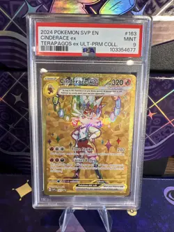 PSA 9 MINT Cinderace Ex SVP163 SVP 163 Gold FULL ART HOLO PROMO Pokemon Card - Image 1