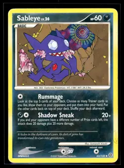 2007 Diamond & Pearl - Secret Wonders Sableye #63 Non Holo Pokemon Card - Image 1