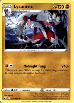 Lycanroc 074/159 Crown Zenith Pokemon TCG LP Regular Rare LP Pokemon Card - Image 1