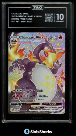2021 POKEMON SHINING FATES #SV107/SV122 CHARIZARD VMAX FA SHINY VAULT TAG 10 - Image 1