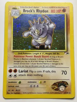 Pokemon TCG Brock's Rhydon Gym Heroes 2/132 Holo Unlimited Rare - Image 1