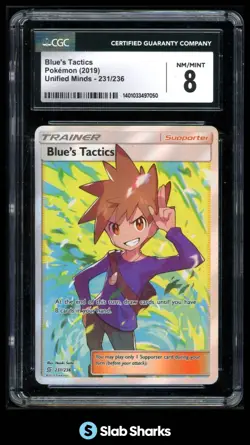 2019 POKEMON SUN & MOON UNIFIED MINDS #231/236 BLUE'S TACTICS CGC 8 - Image 1