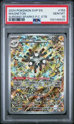 2024 POKEMON SVP SURGING SPARKS POKEMON CENTER ETB PROMO #159 MAGNETON PSA 10 - Image 1