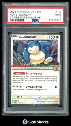 2025 POKEMON JOURNEY TOGETHER #117/159 HOP'S SNORLAX GAMESTOP EXCLUSIVE PSA 9 - Image 1