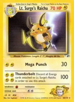 1x Lt. Surge's Raichu - 28/132 - Rare - Unlimited Edition Heavily Played Pokemon - Image 1