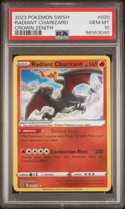 2023 POKEMON SWORD & SHIELD CROWN ZENITH #020 RADIANT CHARIZARD PSA 10 - Image 1