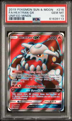 2019 POKEMON SUN & MOON UNIFIED MINDS #216 FULL ART/HEATRAN GX PSA 10 - Image 1
