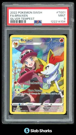 2022 POKEMON SILVER TEMPEST #TG01/TG30 BRAIXEN FULL ART TRAINER GALLERY PSA 9 - Image 1