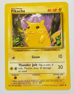 Pikachu Base Set 58/102 Common Pokemon Card Unlimited Edition - NM - Image 1