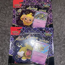 Pokemon TCG Scarlet & Violet Paldean Fates 3 Pack Blister Fidough- Lot Of 2 - Image 1