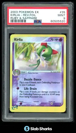2003 POKEMON EX RUBY & SAPPHIRE #35/109 KIRLIA REVERSE HOLO PSA 9 - Image 1