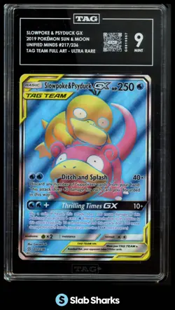 2019 POKEMON SUN & MOON UNIFIED MINDS #217/236 SLOWPOKE & PSYDUCK TAG TEAM GX 9 - Image 1