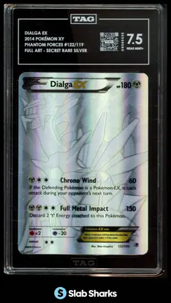 2014 POKEMON XY PHANTOM FORCES #122/119 DIALGA EX FULL ART SCR SILVER TAG 7.5 - Image 1