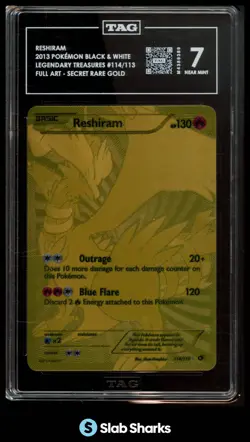 2013 POKEMON BW LEGENDARY TREASURES #114/113 RESHIRAM FULL ART SCR GOLD TAG 7 - Image 1