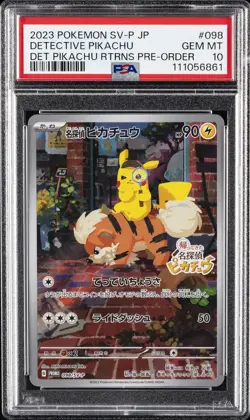 2023 POKEMON JAPANESE SV-P PROMO #098 DETECTIVE PIKACHU PSA 10 - Image 1
