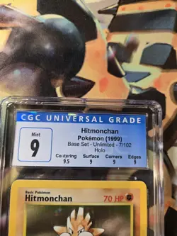 Hitmonchan 7/102 Base Set Unlimited Holo Pokemon Card CGC 9 MINT with Subgrades - Image 4