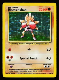 Hitmonchan 7/102 Holo Rare Base Set Pokemon Card - Image 1