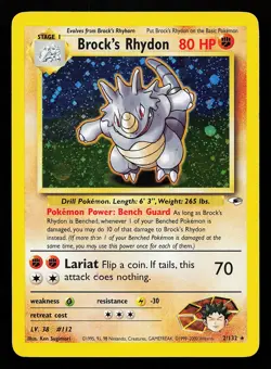 Brock's Rhydon 2/132 Holo Rare Gym Heroes Pokemon Card - Image 1
