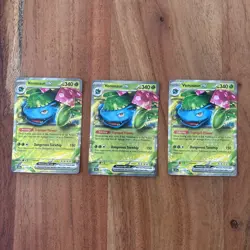 (3) Venusaur EX 001/142 Stellar Crown Double Rare Holo Card Near Mint Condition - Image 1
