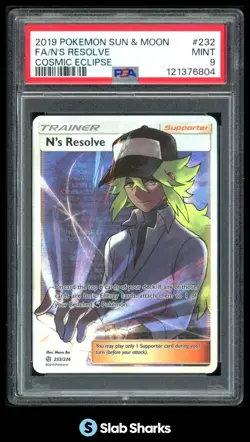 2019 POKEMON SUN & MOON COSMIC ECLIPSE #232/236 N'S RESOLVE PSA 9 - Image 1