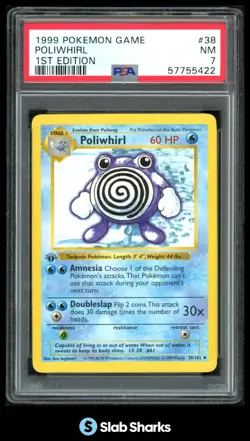 1999 POKEMON SET 1ST EDITION #38/102 POLIWHIRL PSA 7 - Image 1