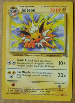 Jolteon 20/64 Rare Non-Holo Jungle Set Pokemon Card MP - Image 1