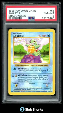 1999 POKEMON SET SHADOWLESS #63/102 SQUIRTLE PSA 8 - Image 1