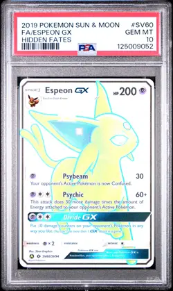 2019 POKEMON SUN & MOON HIDDEN FATES #SV60 FULL ART/ESPEON GX PSA 10 - Image 1
