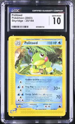 CGC 10 GEM MINT Politoed 2003 Skyridge 25/144 Pokemon Card - Image 1